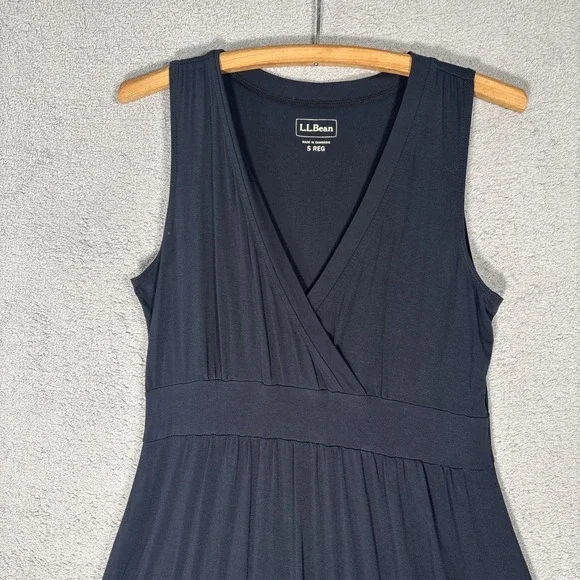 LL Bean Dress Womens Size S REG Black Sleeveless V Neck Midi Dress Rayon Spandex - Picture 7 of 16